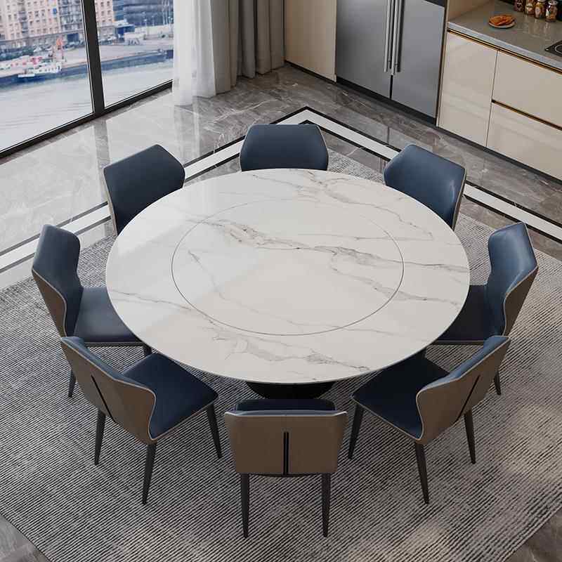 奢轻岩板餐桌椅组合电动1.小8米桌户型家用2米内圆嵌圆形桌A006带