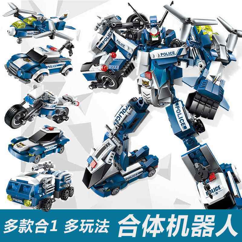 启蒙积木3105星陨武神6合1合体机器人拼装玩具男孩小颗粒拼插变形