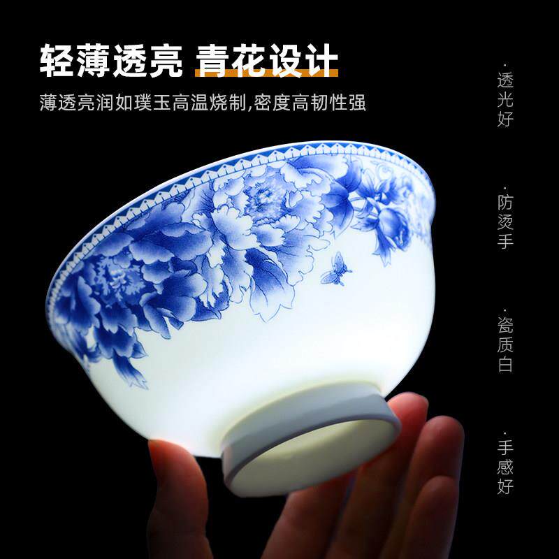 吃饭碗汤碗防烫高脚碗骨瓷米饭碗新款餐具青花碗家用中式陶瓷面