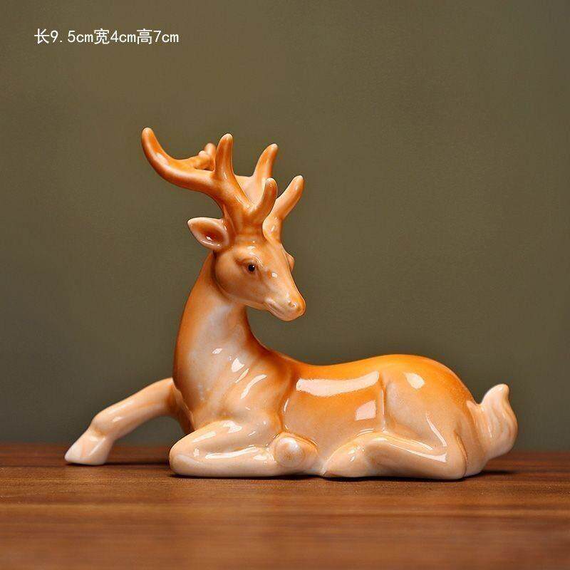 陶瓷小鹿摆件招财风水家居客厅玄关盆景鱼缸造景装饰品工艺礼品摆