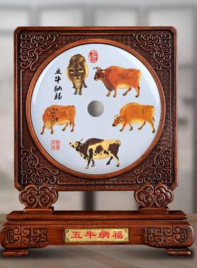 扇形琉璃玉屏风摆件工艺品客厅酒柜办公室装饰送领导高档礼品