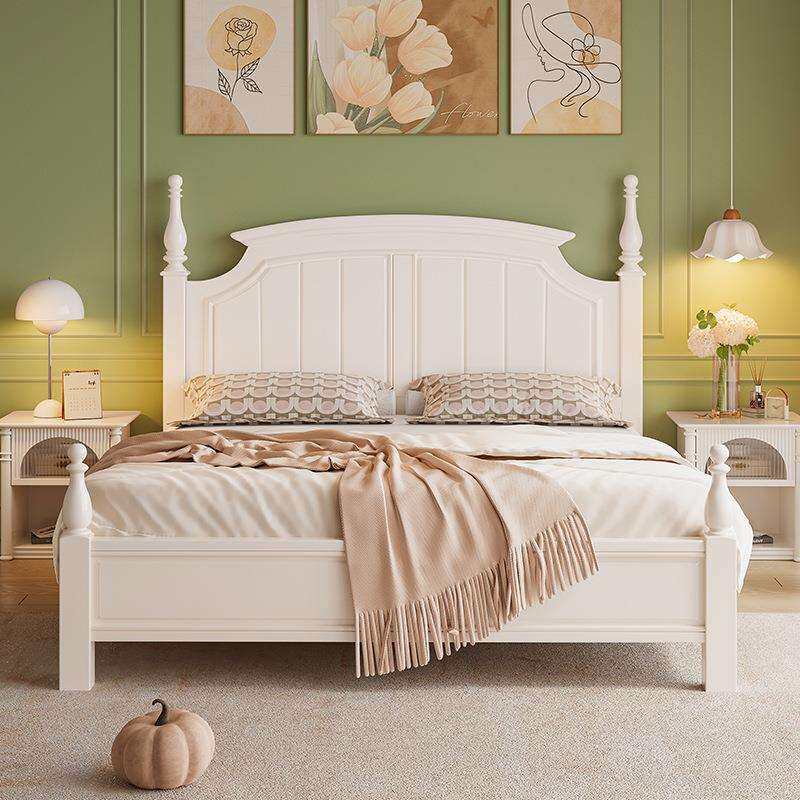 法式奶油风女生床一米五单人主卧室美式床架1米8大床白色公主木床