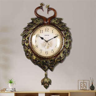 静音壁挂钟客厅挂墙时钟挂表卧室钟表家用时尚 孔雀欧式 石英钟