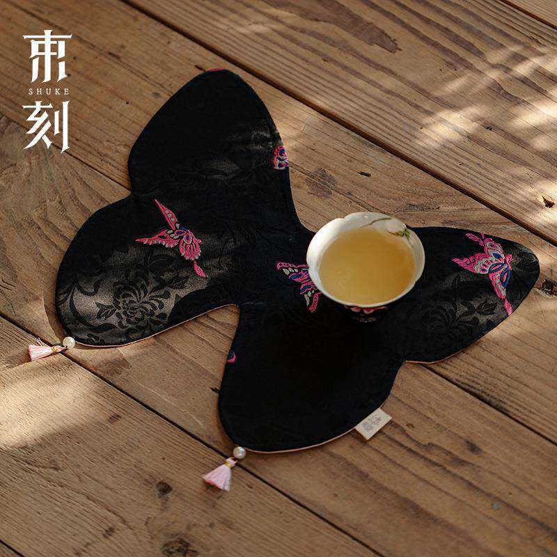 束刻新中式织锦创意蝴蝶茶席轻奢茶台干泡席茶具零配桌布防水茶垫