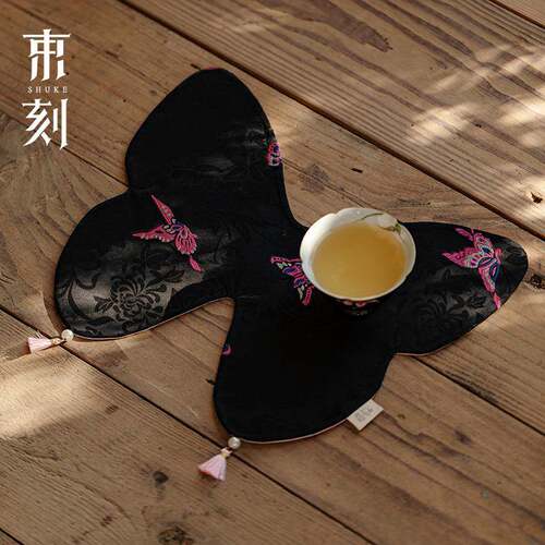 束刻新中式织锦创意蝴蝶茶席轻奢茶台干泡席茶具零配桌布防水茶垫