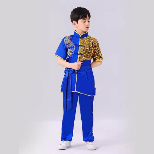 高档儿武术表演服装功夫练武太极服男童小学生赛训练女比练功演出