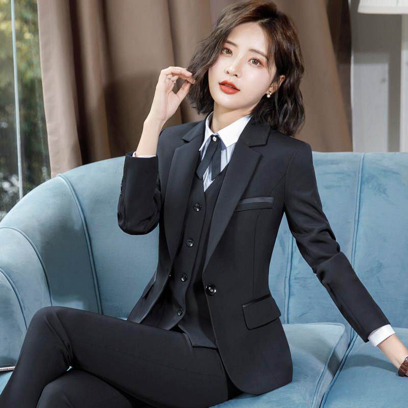 秋季新款修身正装西装套装 适合学生面试与职业女性的聚酯纤维西