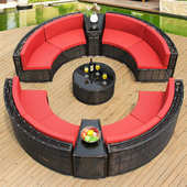 户外圆形沙发藤条弧形藤沙发酒店花园庭院创意环形防水藤编沙发椅