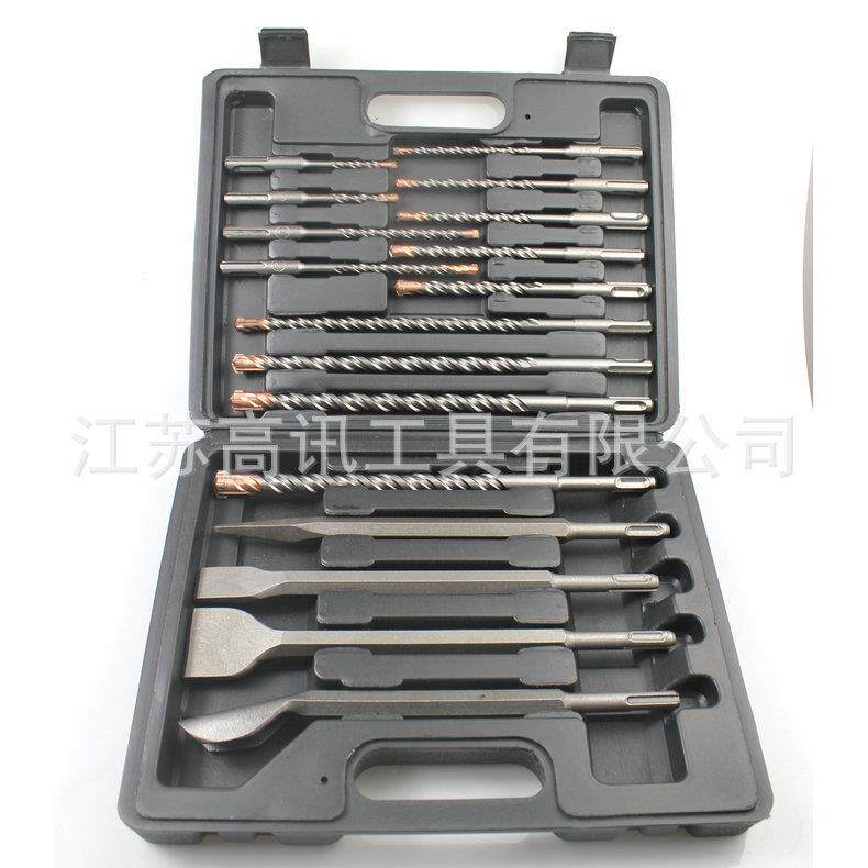 17PC电锤钻头凿 子套装圆柄冲击电 锤凿子墙壁混凝土打孔工具