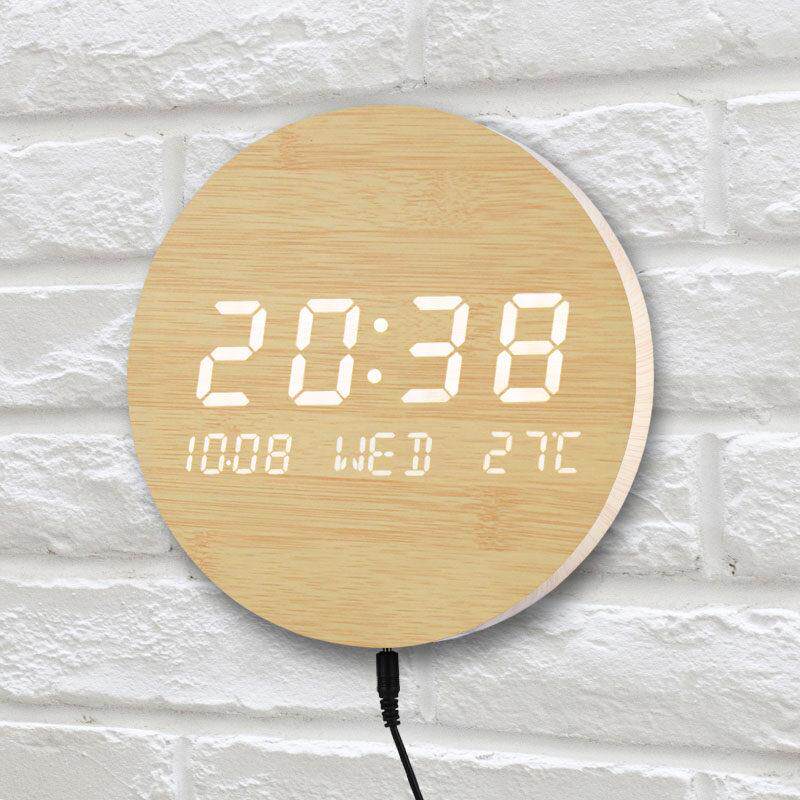 LED夜光墙面数字圆形挂钟 创意客厅家用日历时钟表电子座钟万年历