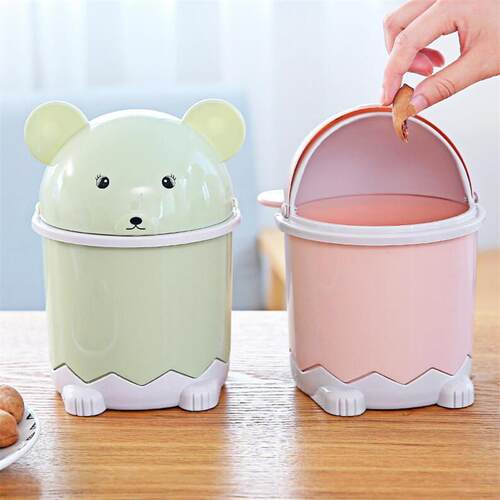 Flip-top Cartoon Trash Can for Bathroom Storage, Thickened W