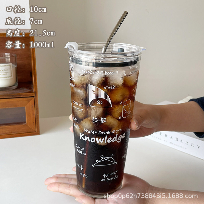 玻璃吸管杯大容量水杯高颜值冰咖啡杯奶茶杯子家用INS风冷饮料杯