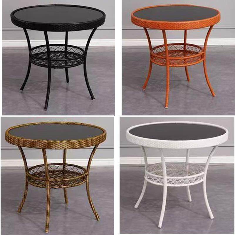 阳台休闲茶几小圆桌小户型圆形喝茶钢化玻璃桌子仿藤编织户外桌子,住宅家具,阳台桌,淘宝优惠券,粉丝福利购,淘宝优惠卷