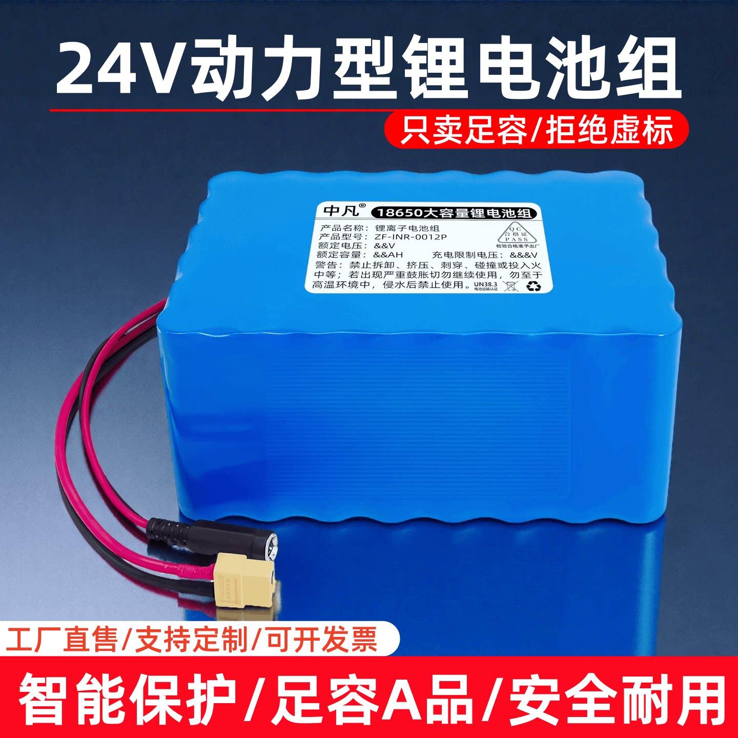 24V锂电池电动拉网船轮椅滑板电动车割草机采茶机修剪机水泵电瓶