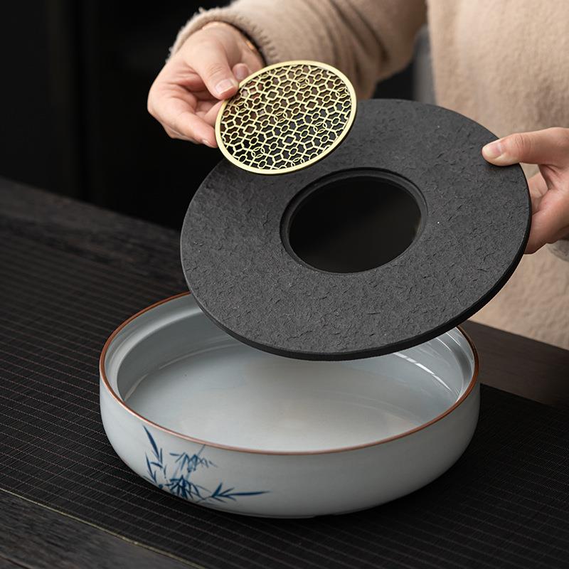 底釉下彩手绘青茶花水式大容量干泡台盘简约家Y2023060用圆形储陶
