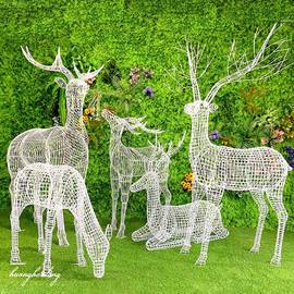 户外仿真不锈钢镂空钢丝鹿雕塑摆件房地产动物园林景观工艺品定制