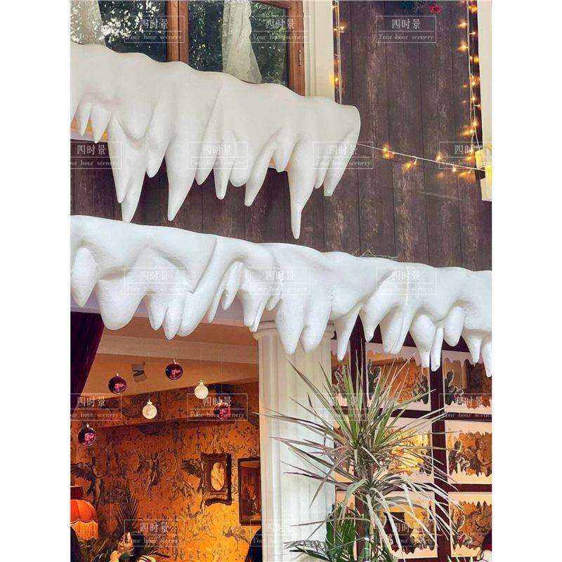 圣诞节门头白色雪挂冰挂雪坠店面房屋檐外墙贴墙冬季雪花装饰道具