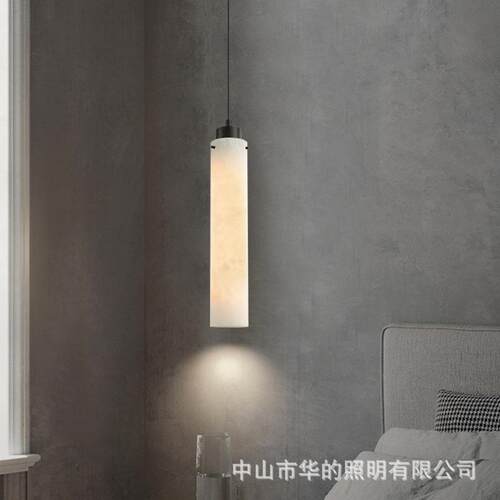 现代简约轻奢天然云石吊灯北欧餐厅吧台设计师款卧室床头吊线灯