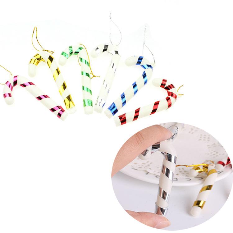 三色6个装圣诞小拐杖7CM圣诞树装饰挂件吹塑绕线拐杖配件