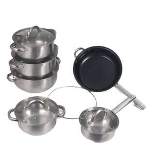 热销锅具套装12件套锅不锈钢复底奶锅不粘煎锅十件套外贸炊具