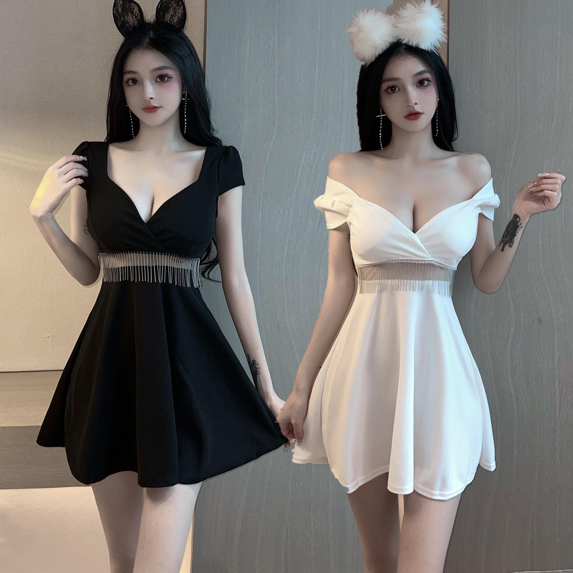夜店性感流苏裙修身足浴技师工作服优雅按摩桑拿公主女装