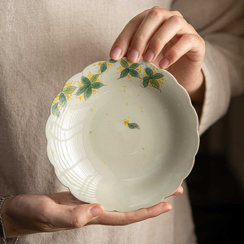 九匠风 手绘陶瓷壶承 草木灰釉下桂花盖碗底托 复古茶道配件茶承,餐饮具,茶具礼盒,淘宝优惠券,粉丝福利购,淘宝优惠卷