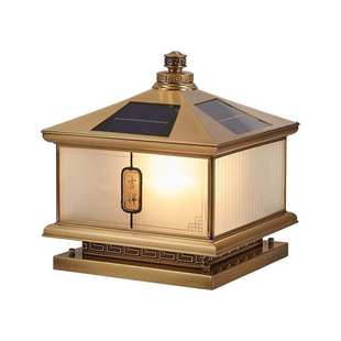 新新农头灯铜中式入户村太阳能防水柱庭院两用全市电别墅户外灯具