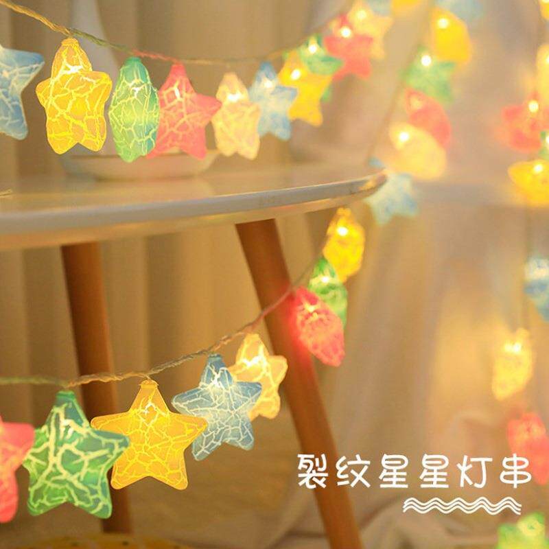 LED裂纹星星灯串彩色五角星电池灯儿童房间帐篷装饰串灯跨境