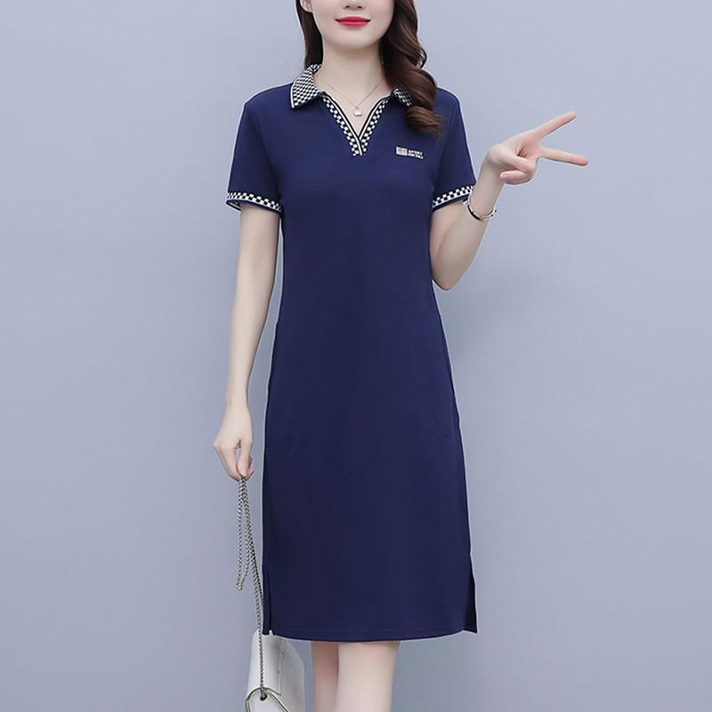POLO连衣裙女夏季2025新款翻领减龄气质大码休闲运动中长款T恤裙图片