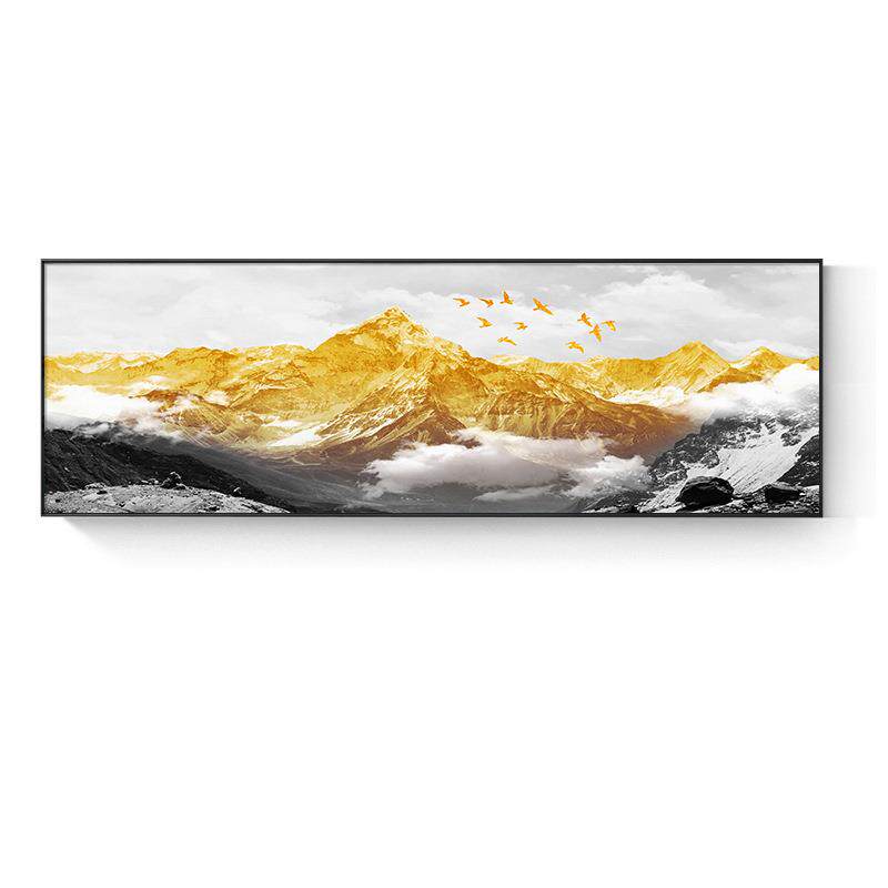 客厅横幅挂画沙发背景墙装饰画新中式大尺寸整幅金山生财有靠山