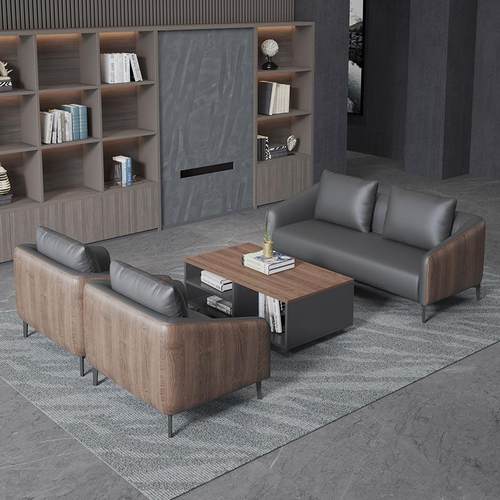 老002562板合办公室务沙发洽谈签同沙发皮简约大气接待办公沙艺发