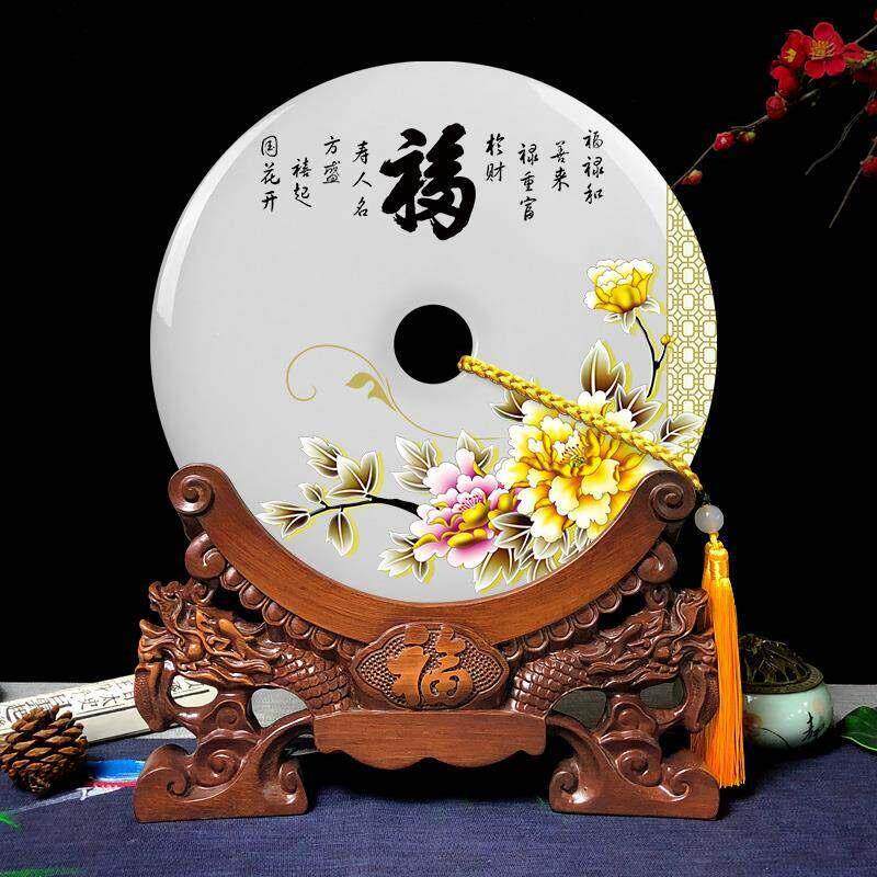 玉石平安扣摆件天然玉石客厅招财家居电视柜玄关装饰桌面简约乔迁