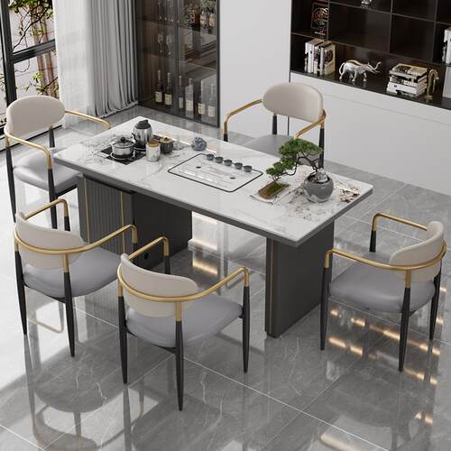 轻奢简约现代岩板茶桌椅组合阳台烧水壶一体办公室石板小茶台茶几