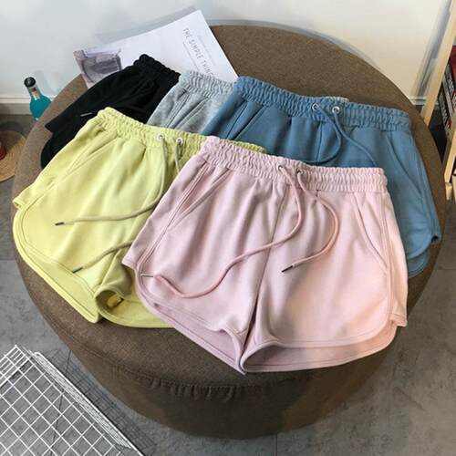 Women'S Solid Color Elastic Waist Shorts Casual Comfy