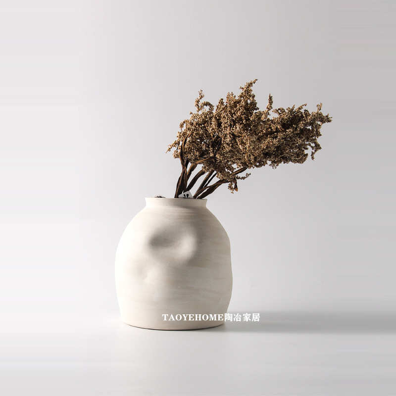 简约创意拉丝陶瓷花瓶居家样板间干花花器电视柜餐桌软装饰品摆件