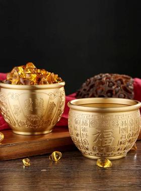 9.5cm黄铜百福缸米缸装满元宝工艺品聚宝盆招米来财桌面摆件批发