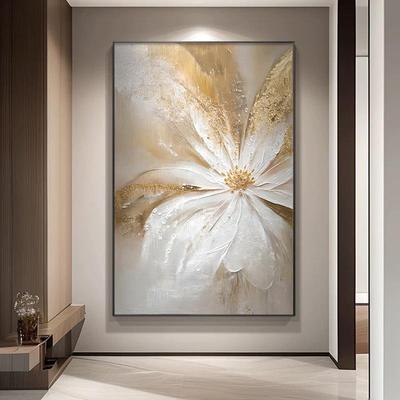 木兰绽放花卉玄关装饰画 画金色花漾年华抽象肌理入户走廊背景墙