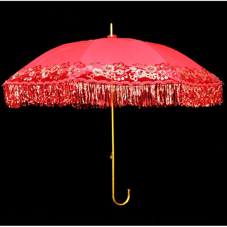 新款中式婚婚伞红雨伞婚新庆出嫁结长柄两用伞复蕾古丝流苏娘出门