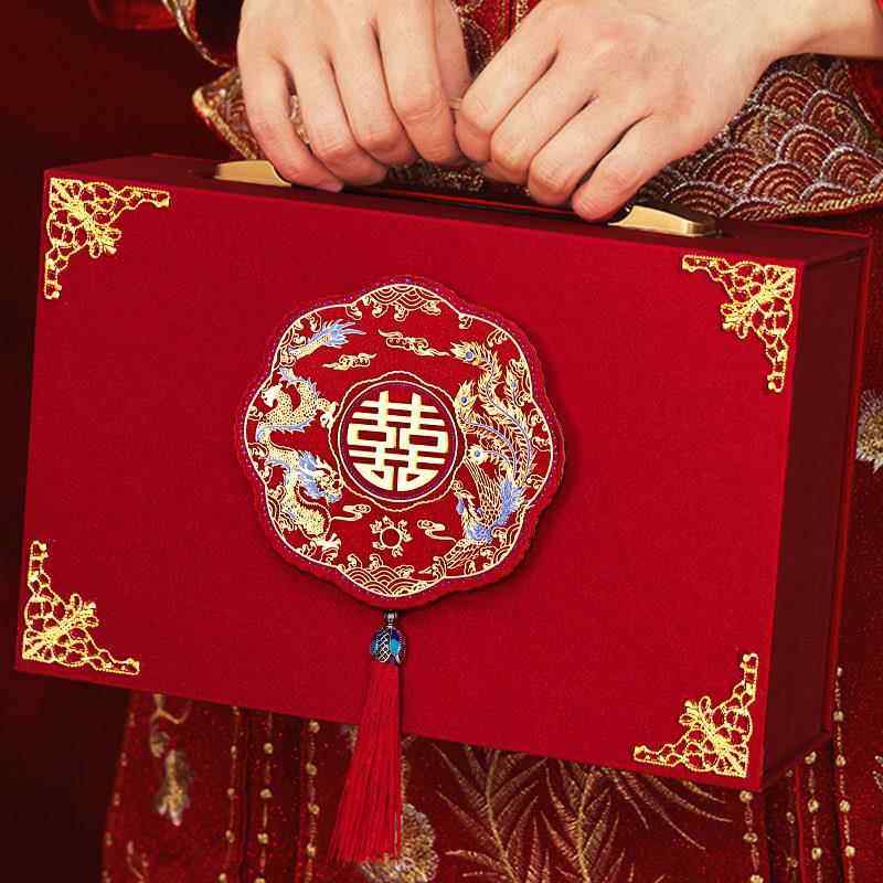 结婚彩礼钱盒子订婚彩礼箱现金彩礼盒钱包布置装饰聘金礼金盒高档