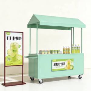 多巴安色系夏季甜品美食售买车夜市移动商场摊位小推车集市推广车