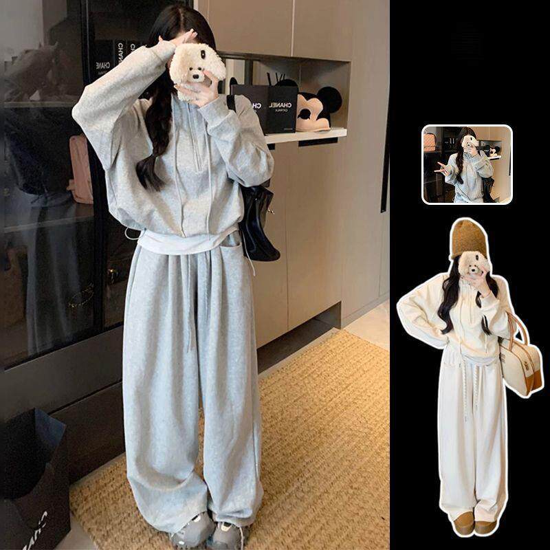 慵懒风休闲套装女秋季新款高腰显瘦阔腿裤设计感松弛感卫衣两件套