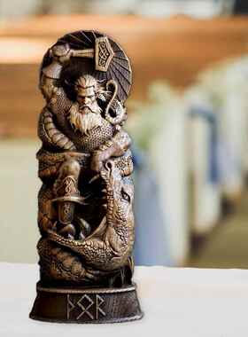 新款直销跨境新款英雄神像仿木雕树脂摆件树脂工艺品神话摆件雷神