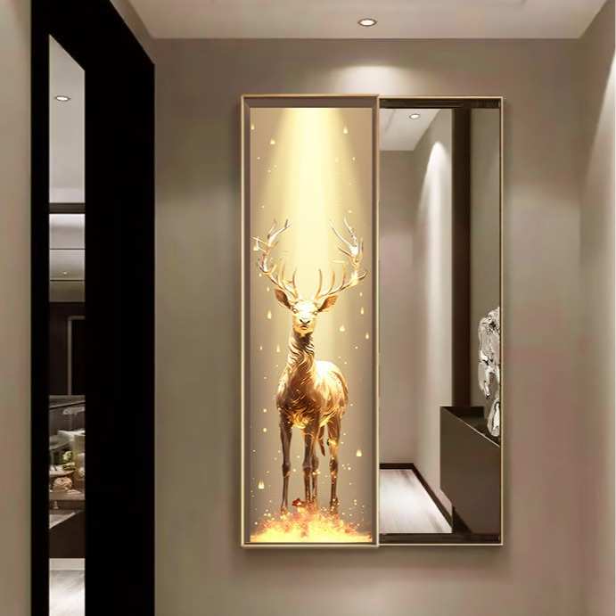 福鹿隐形推拉全身镜装饰画可关闭暗藏式穿衣镜子壁画轻奢玄关挂墙