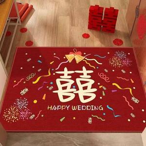 结婚喜字地垫红色入户门垫新婚喜庆玄关大门口皮革脚垫子可擦免洗