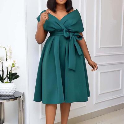 Women's collar, waist, tie up dress, formal dress