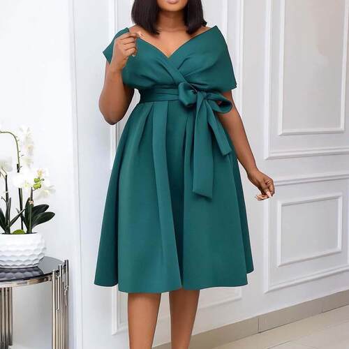 Women's collar, waist, tie up dress, formal dress