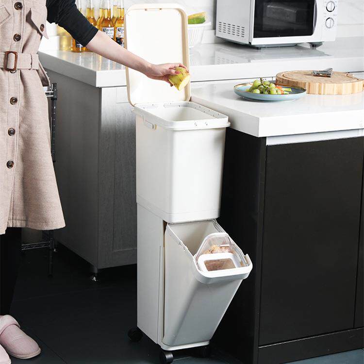新款直销北欧风垃圾桶干湿分类垃圾桶双层创意塑料分类垃圾桶家用