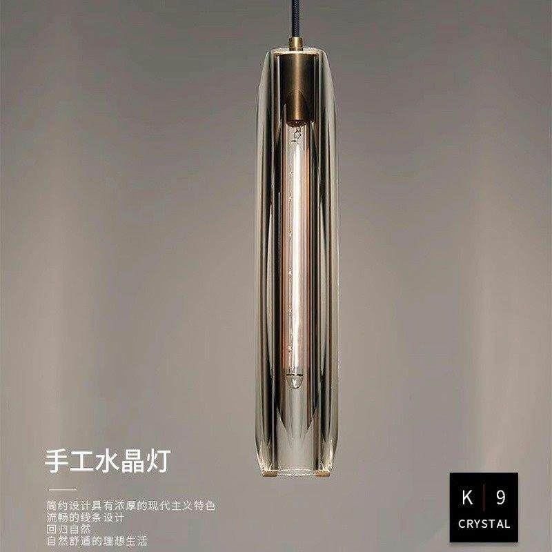 卧室床头吊灯全铜后现代长线 线吧台饭厅ins单头手工水晶轻奢小吊