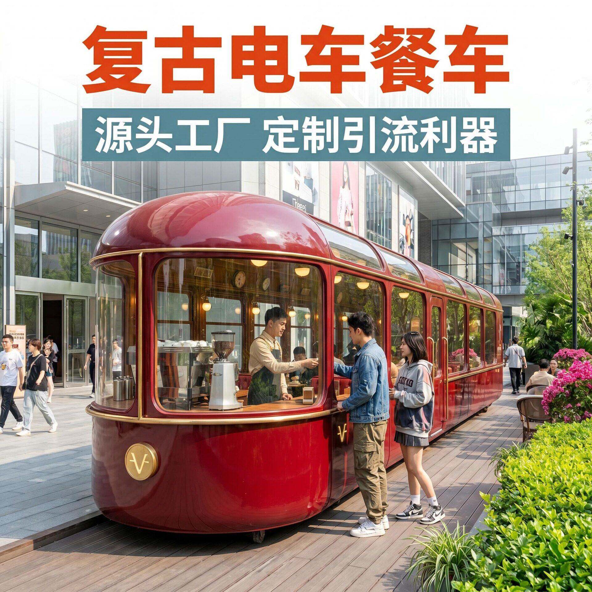 源头厂复古有轨电车移动餐厅网红打卡餐车商场公园商用售卖餐
