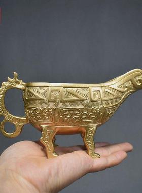 中式庆婚礼水器道具彷金色舀匜西周古青铜器工艺品SIW摆件匜影视